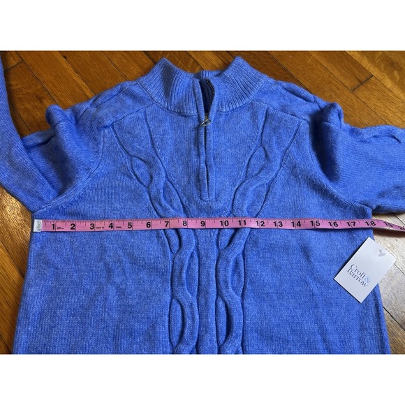 NWT Croft & Barrow Sweater Womens M Blue Cable Knit Quarter Zip Fisherman Cotton - Picture 4 of 6